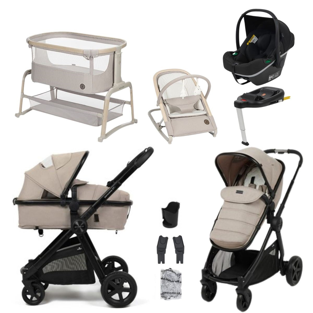 BabyLo Panorama XTi Premium Bundle & Travel System, Almond, Maxi Cosi Kori & Iora