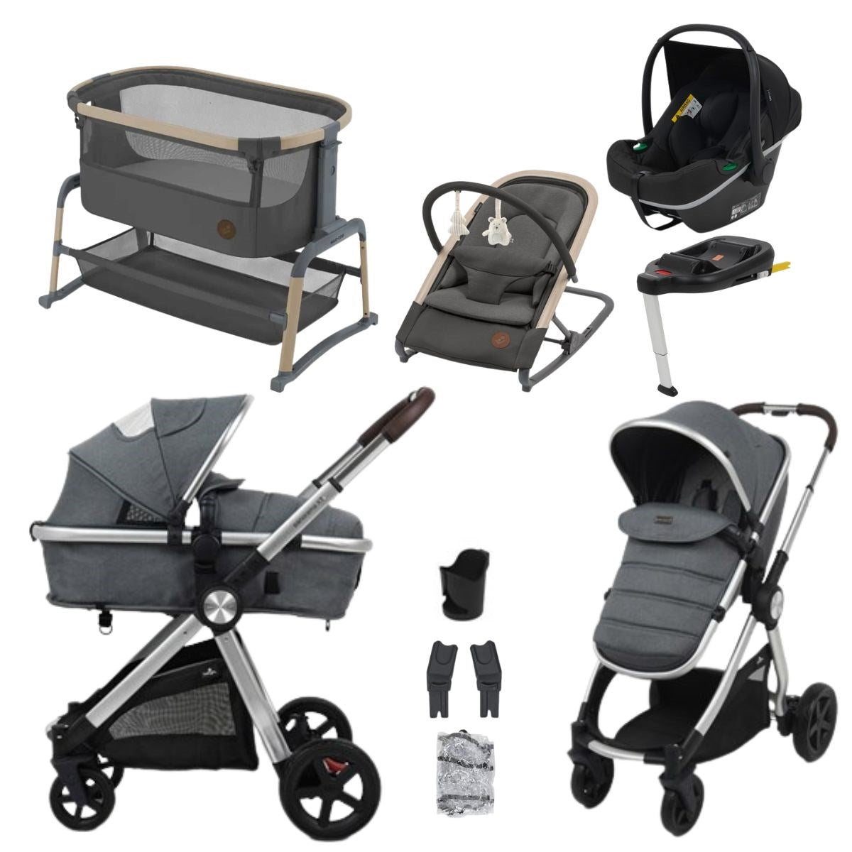 BabyLo Panorama XTi Premium Bundle & Travel System, Grey, Maxi Cosi Kori & Iora
