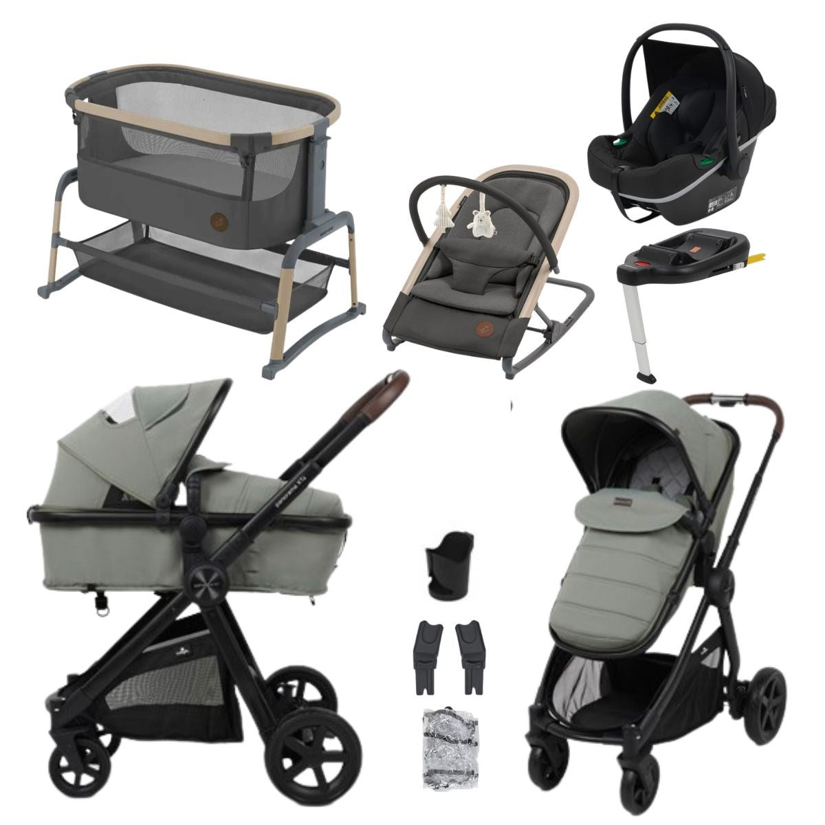 BabyLo Panorama XTi Premium Bundle & Travel System, Fern, Maxi Cosi Kori & Iora