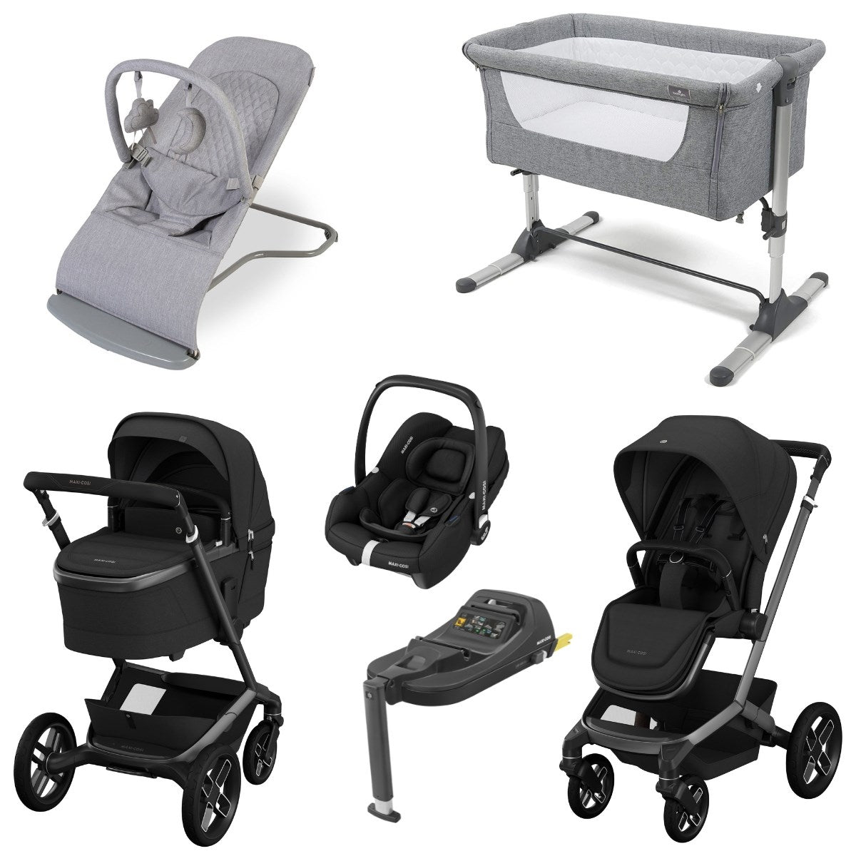 Maxi-Cosi Fame Essential Travel & Nursery Bundle, Twillic Black