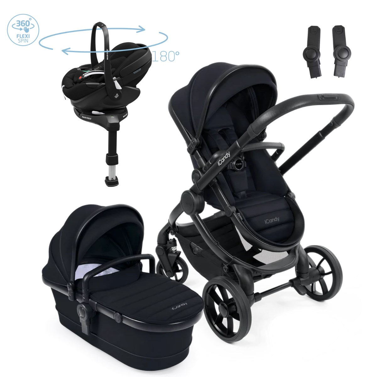 iCandy Peach 7 travel System With Pebble 360 Pro² Car Seat And Family Fix Base, Black