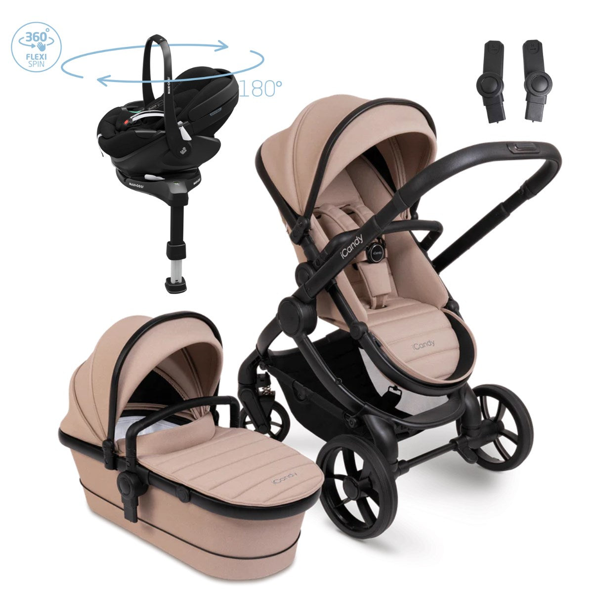 iCandy Peach 7 travel System With Pebble 360 Pro² Car Seat And Family Fix Base, Cookie