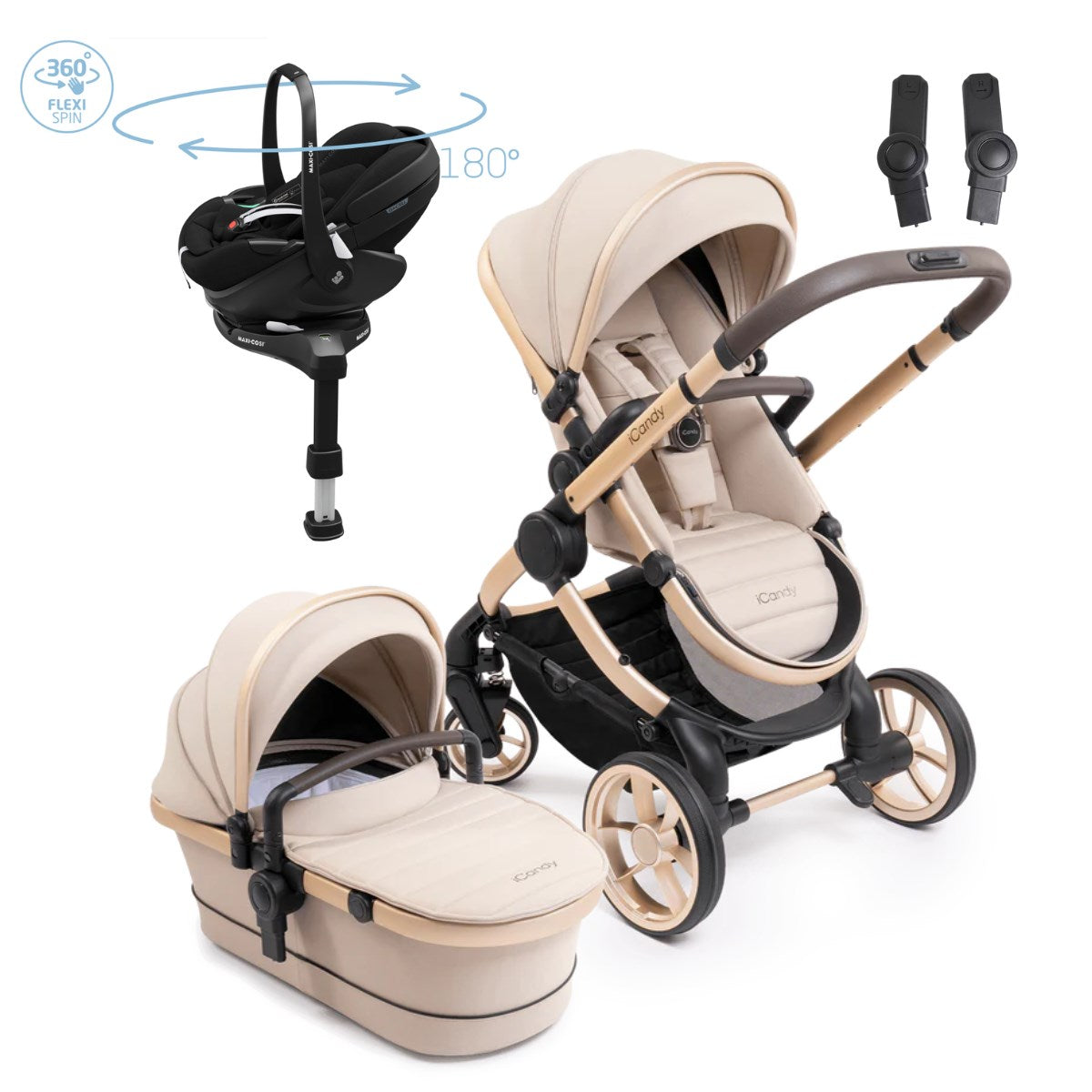 iCandy Peach 7 travel System With Pebble 360 Pro² Car Seat And Family Fix Base, Biscotti