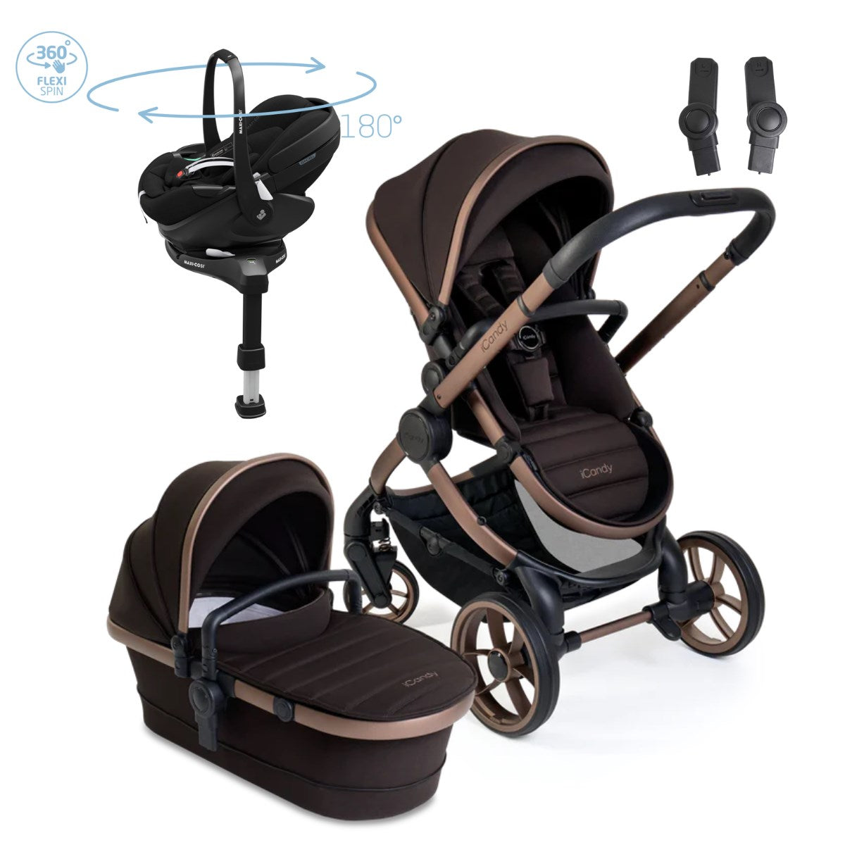 iCandy Peach 7 travel System With Pebble 360 Pro² Car Seat And Family Fix Base, Pecan