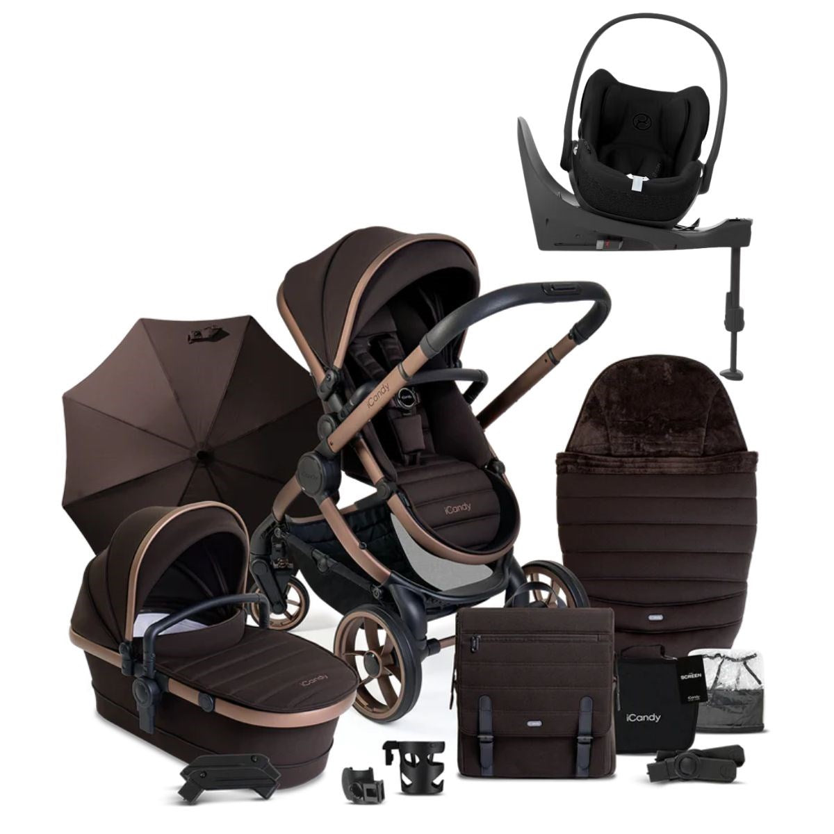 iCandy Peach 7 Luxury Travel System, Cybex Cloud T, Dark Pecan Edition