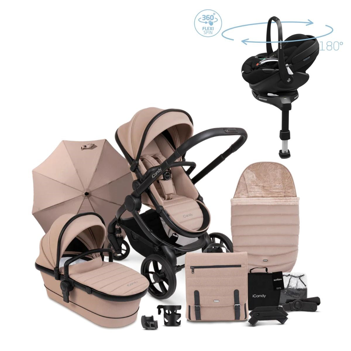 iCandy Peach 7 Luxury Travel System, Maxi-Cosi Pebble 360 Pro² Car Seat & Base, Cookie