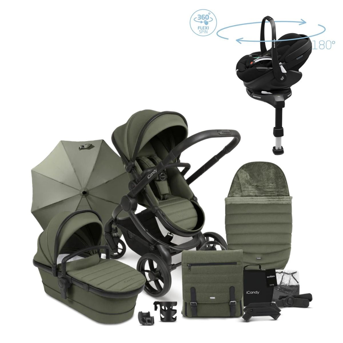 iCandy Peach 7 Luxury Travel System, Maxi-Cosi Pebble 360 Pro² Car Seat & Base, Ivy