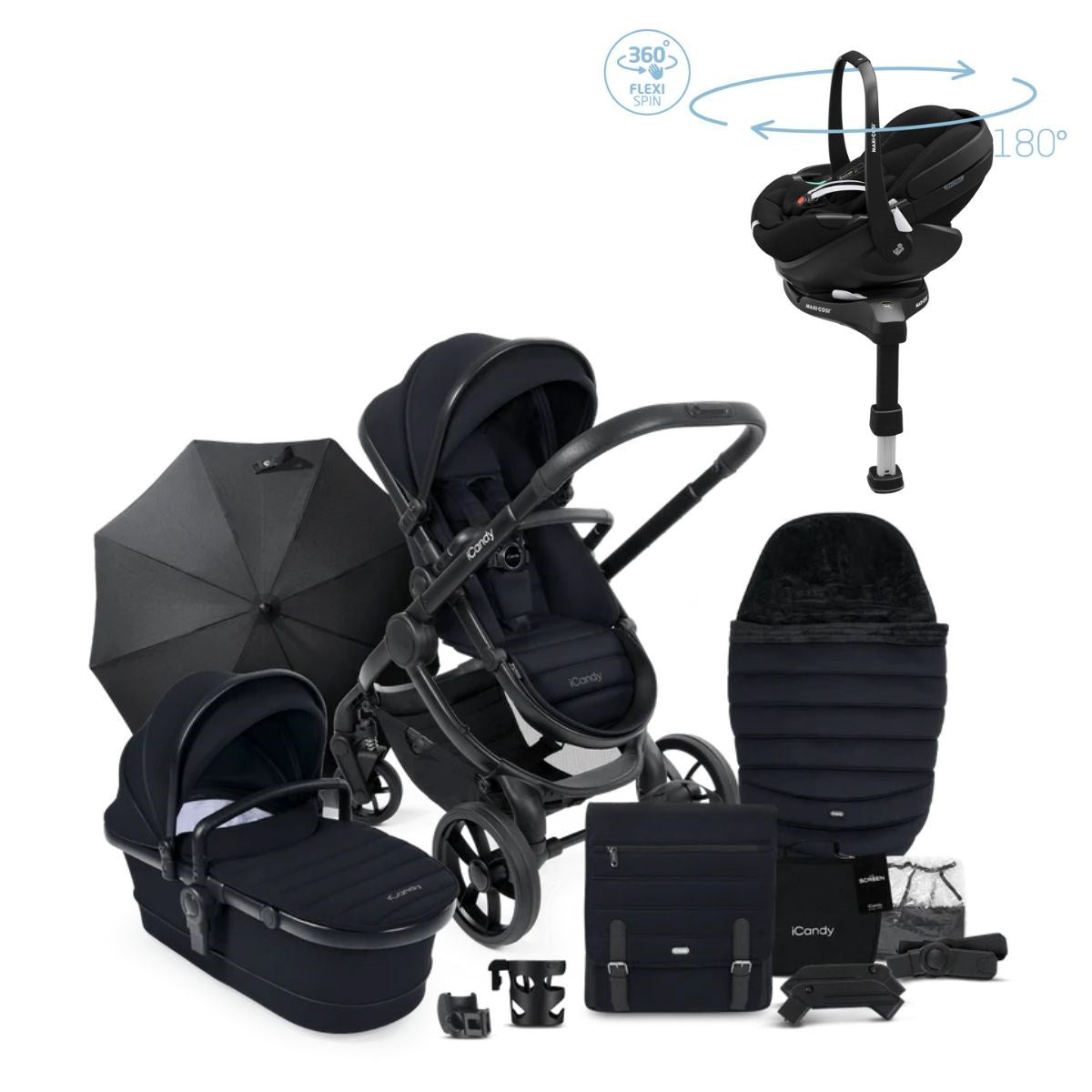 iCandy Peach 7 Luxury Travel System, Maxi-Cosi Pebble 360 Pro² Car Seat & Base, Black