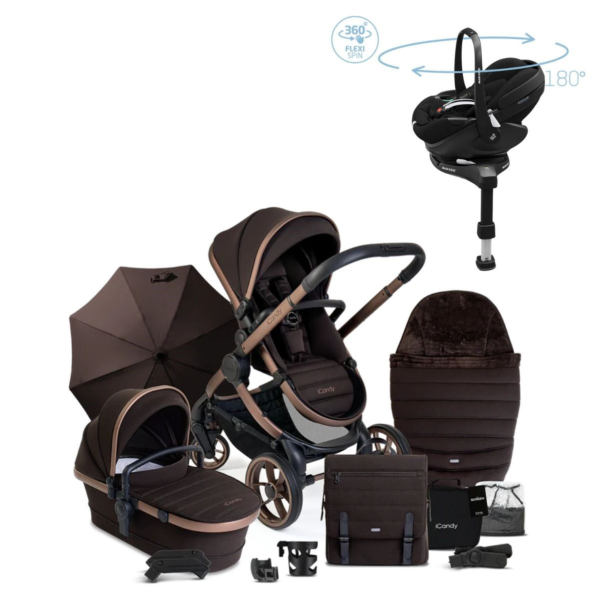 iCandy Peach 7 Luxury Travel System, Maxi-Cosi Pebble 360 Pro² Car Seat & Base, Pecan Edition