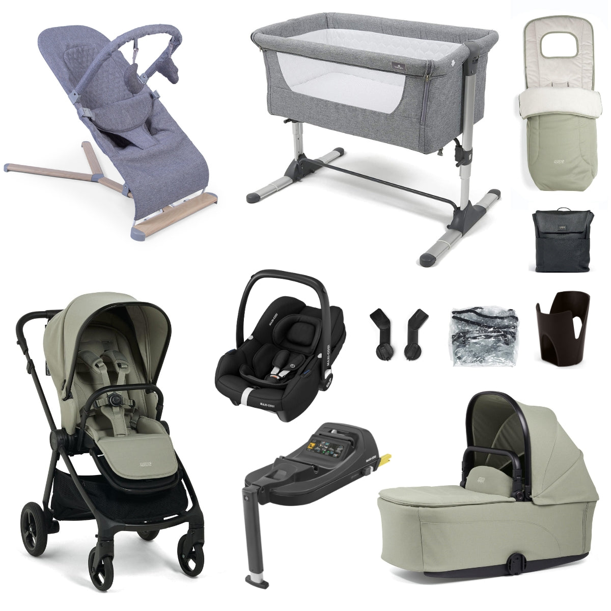 Mamas & Papas Vardo Essential Travel & Nursery Bundle, Sage