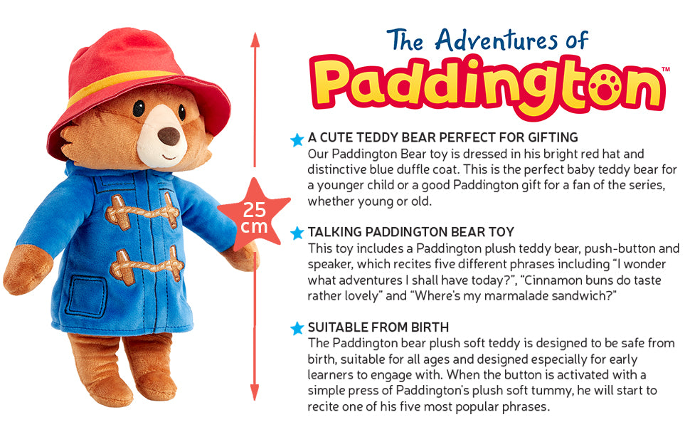 Rainbow Designs Paddington Bear Talking Soft Toy Teddy for Babies and Toddlers, 25cm