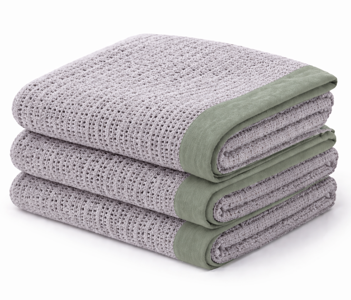 Giggle Baby - Organic Cotton Pram Blanket - Grey / Green Trim 90x70cm.