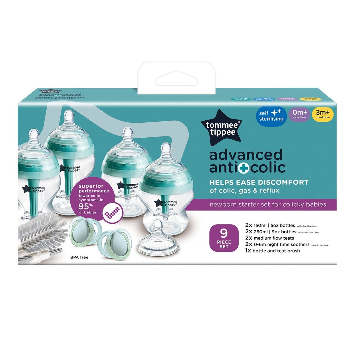 Tommee Tippee Advanced anti colic Starter bottle kit 9 piece