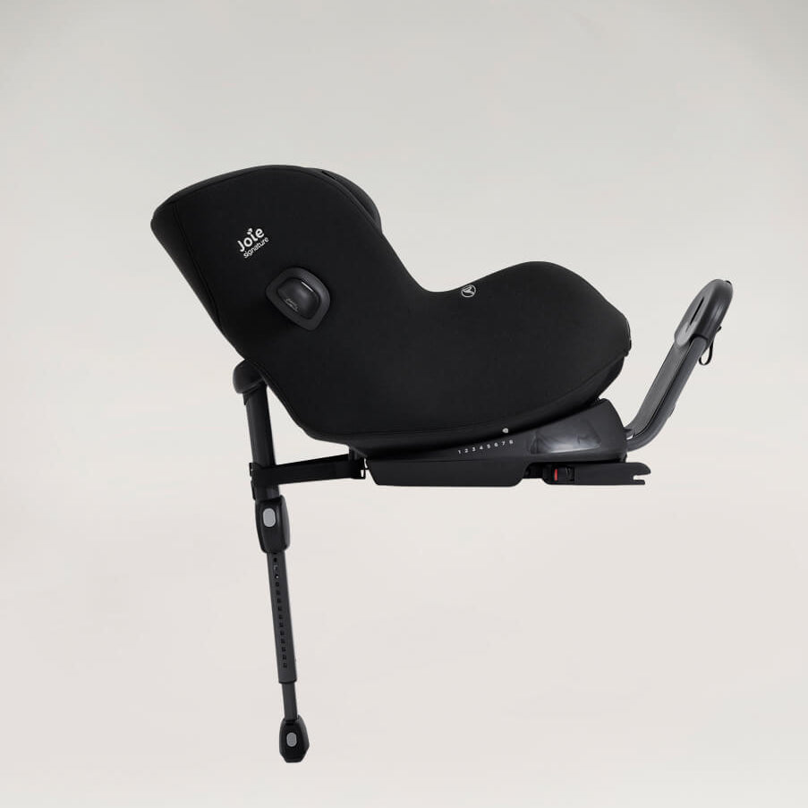 Black baby car seat on a light gray background