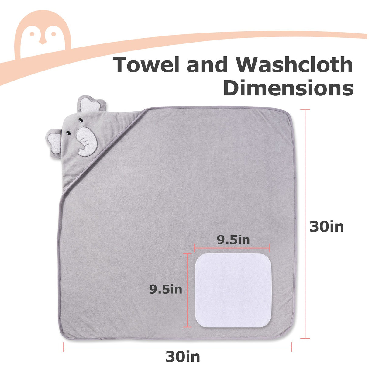 Momcozy Baby Hooded Towel Includes 2 x Hooded towels and 6 cloths Grey/white