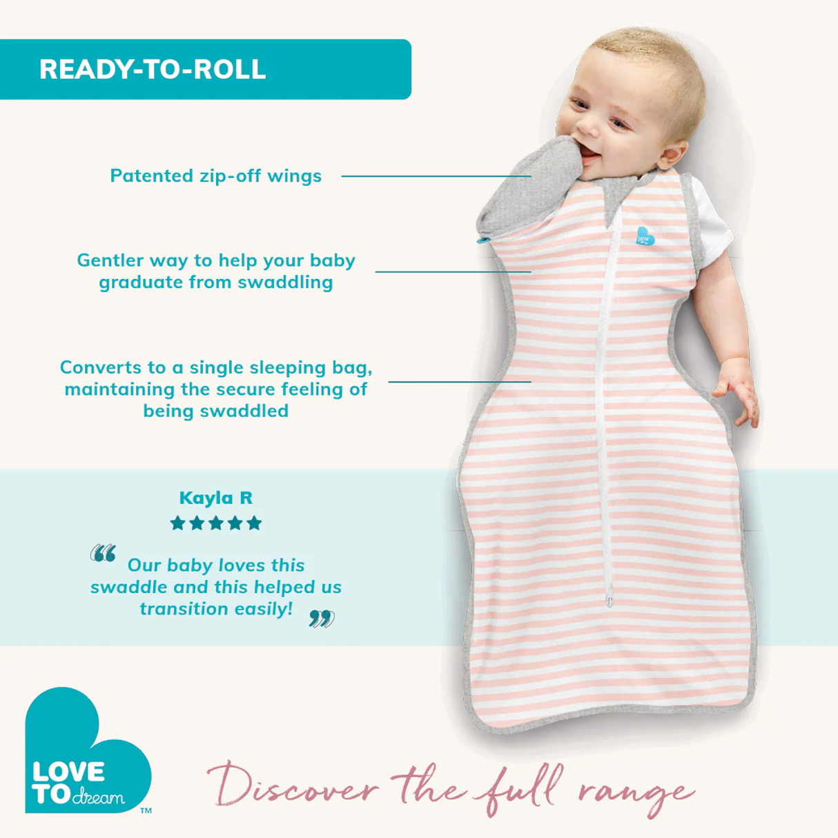Love To Dream Swaddle Up Transition Bag Medium (13-19lbs) 2.5TOG White Dreamer