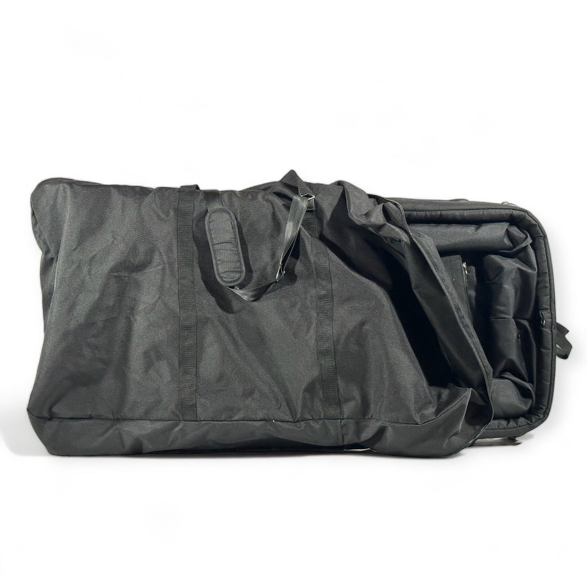 Black travel bag on a white background