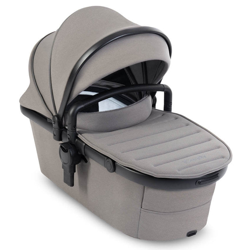Gray baby car seat on a white background