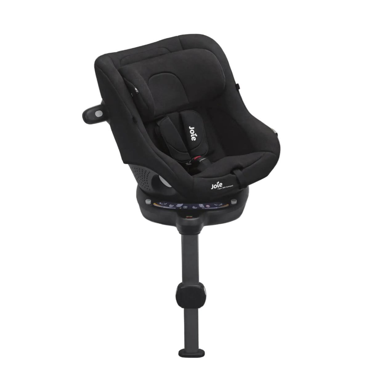 Black car seat with a stand on a white background