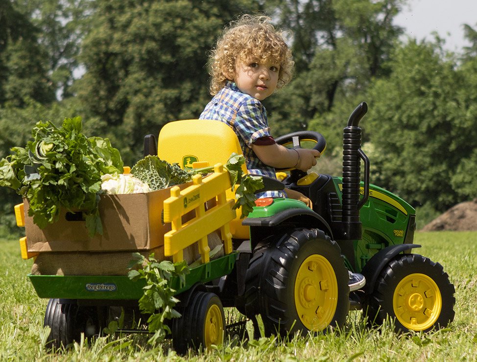 Peg Perego John Deere Ground Force 12V Tractor + Stake-side Trailer, 3+ years