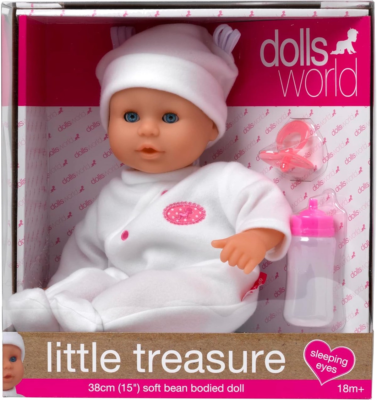 Dolls World Little Treasure 38cm Soft Baby Doll with Deluxe Romper and Accessories