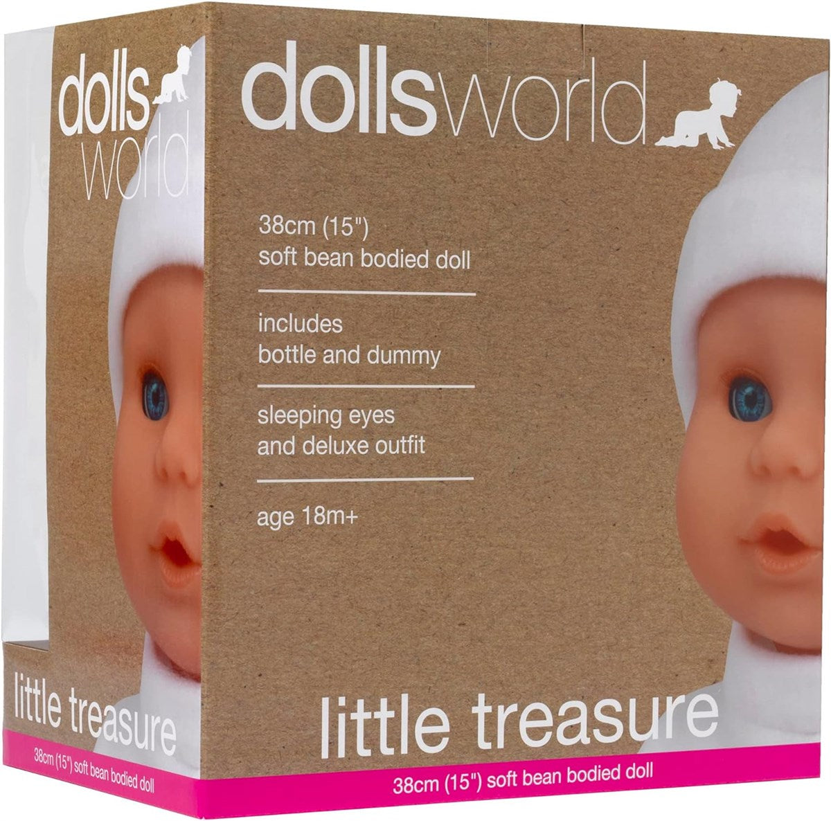 Dolls World Little Treasure 38cm Soft Baby Doll with Deluxe Romper and Accessories