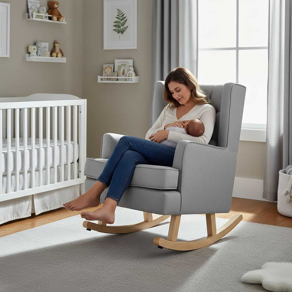 Johnston's Soothe Easy Deluxe Nursery Chair & Rocker – 2-in-1 Nursing & Feeding Chair, Grey