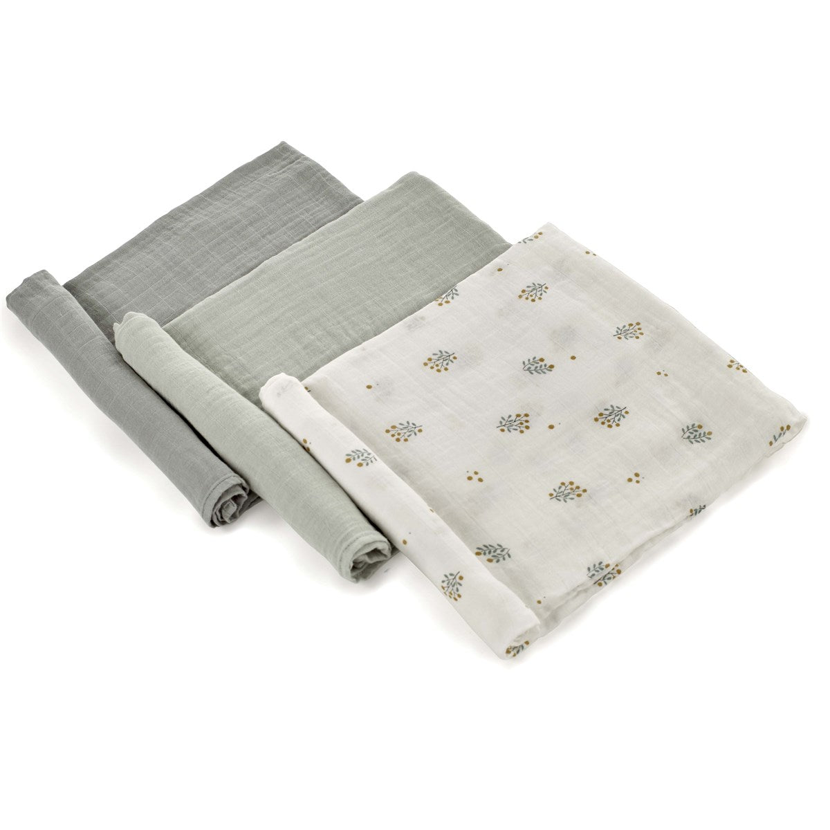 Large Bamboo Muslin Cloths For Baby, 80 x 80 cm (3-Pack), Botanic