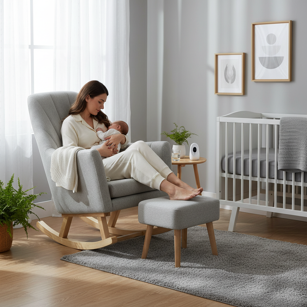Johnston's Willow Nursing Rocking Chair & Footstool Set – Ergonomic Comfort for Feeding & Relaxing, Grey
