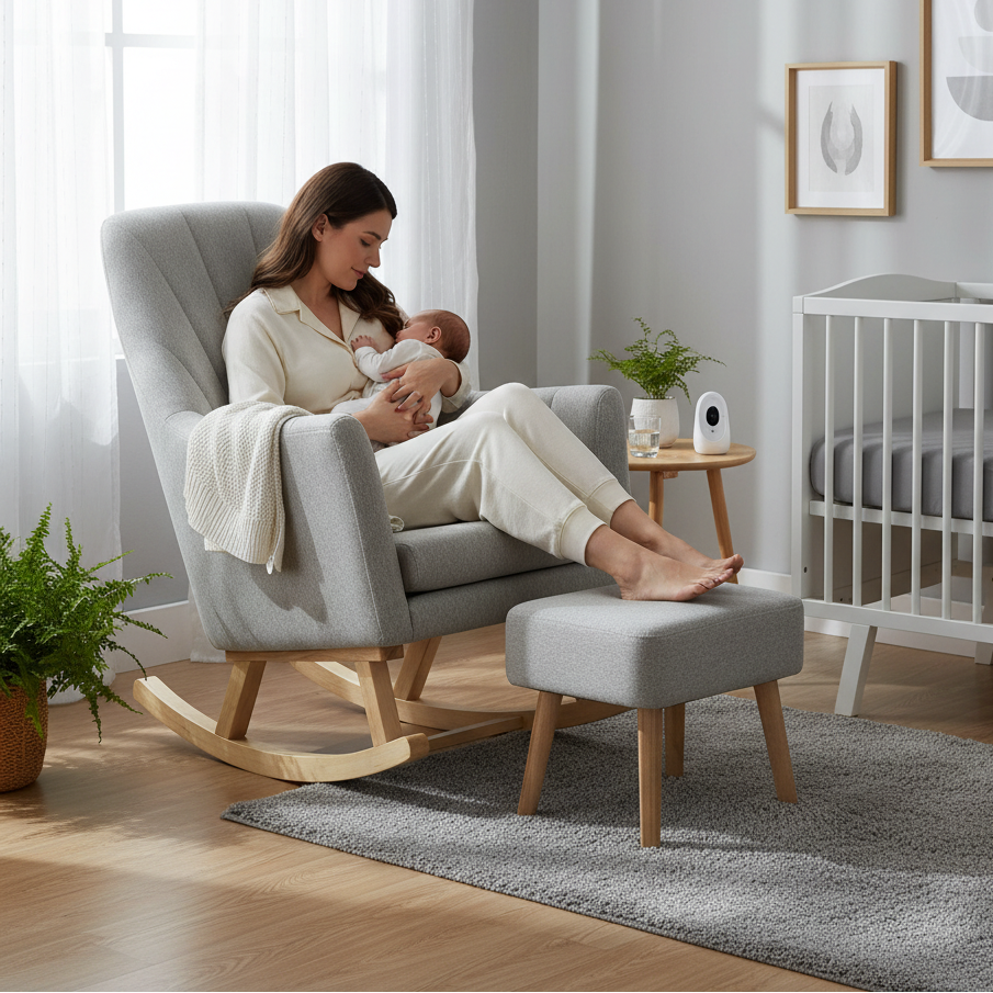 Johnston's Willow Nursing Rocking Chair & Footstool Set – Ergonomic Comfort for Feeding & Relaxing, Grey