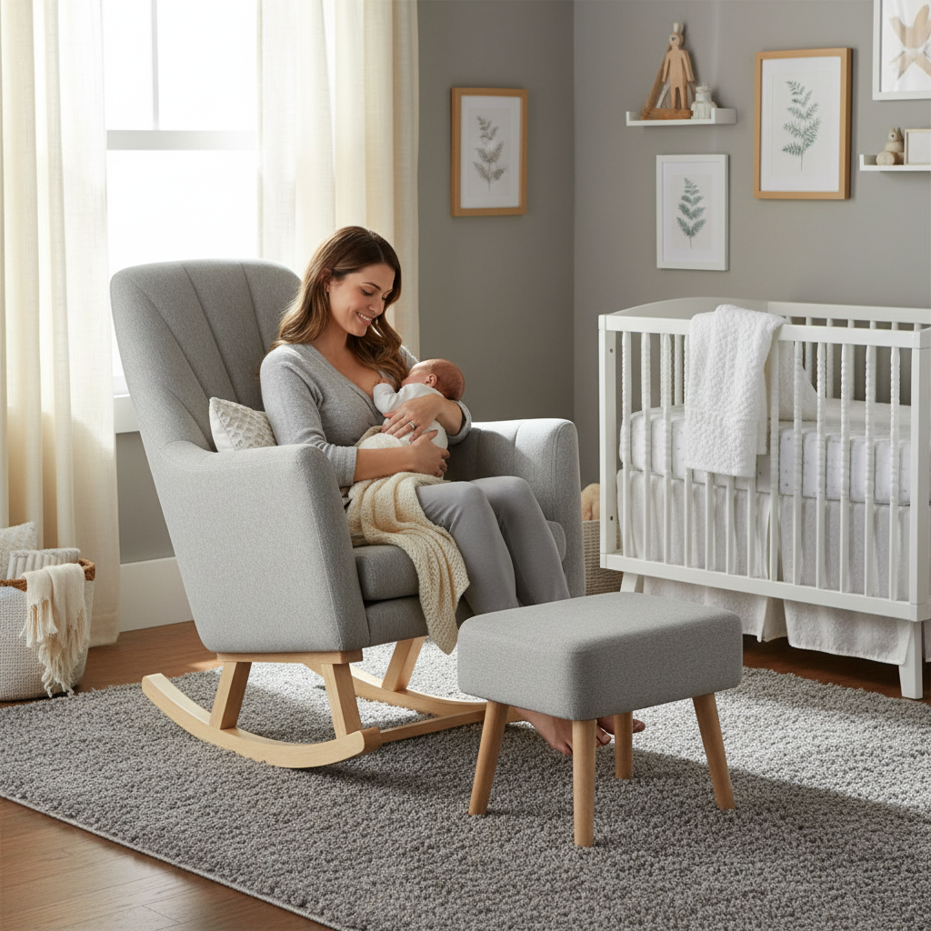 Johnston's Willow Nursing Rocking Chair & Footstool Set – Ergonomic Comfort for Feeding & Relaxing, Grey