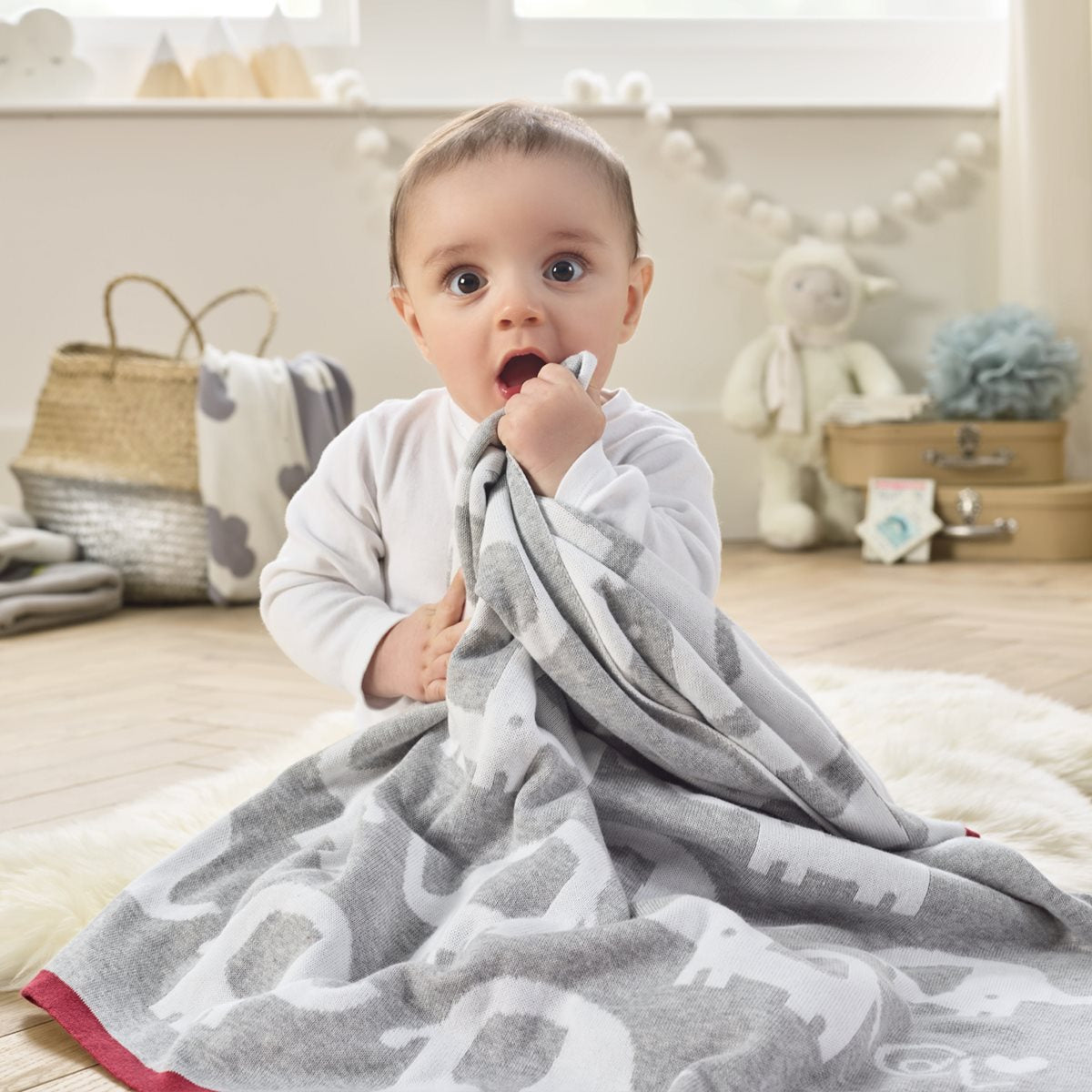 Clair De Lune Eli the Elephant Reversible Blanket