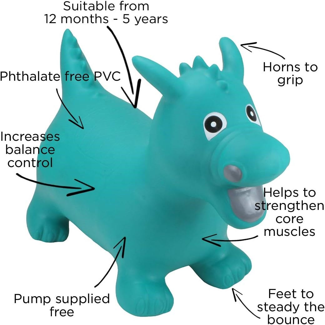 Happy Hopperz Green Dragon Inflatable Bouncy Animal Ride-On Toy