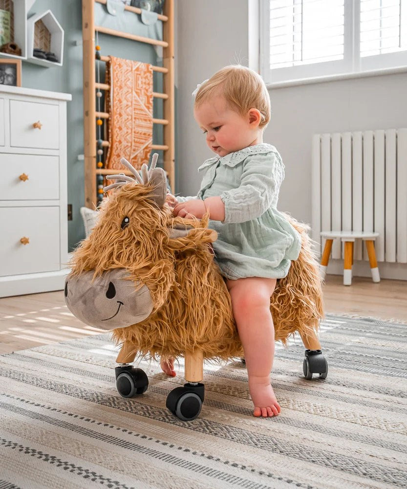Little Bird Told Me Hubert Highland Cow Ride On Toy