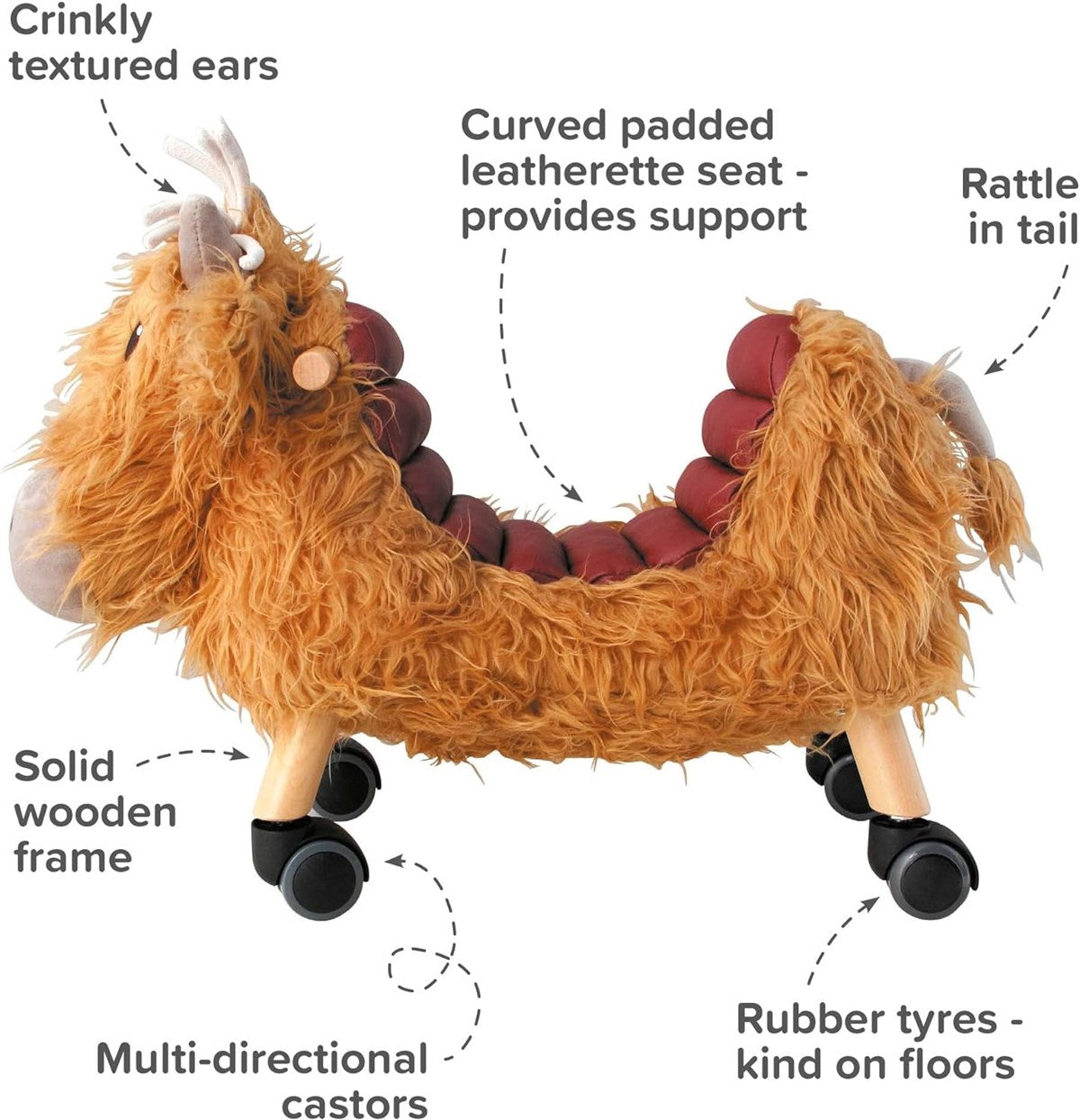 Little Bird Told Me Hubert Highland Cow Ride On Toy