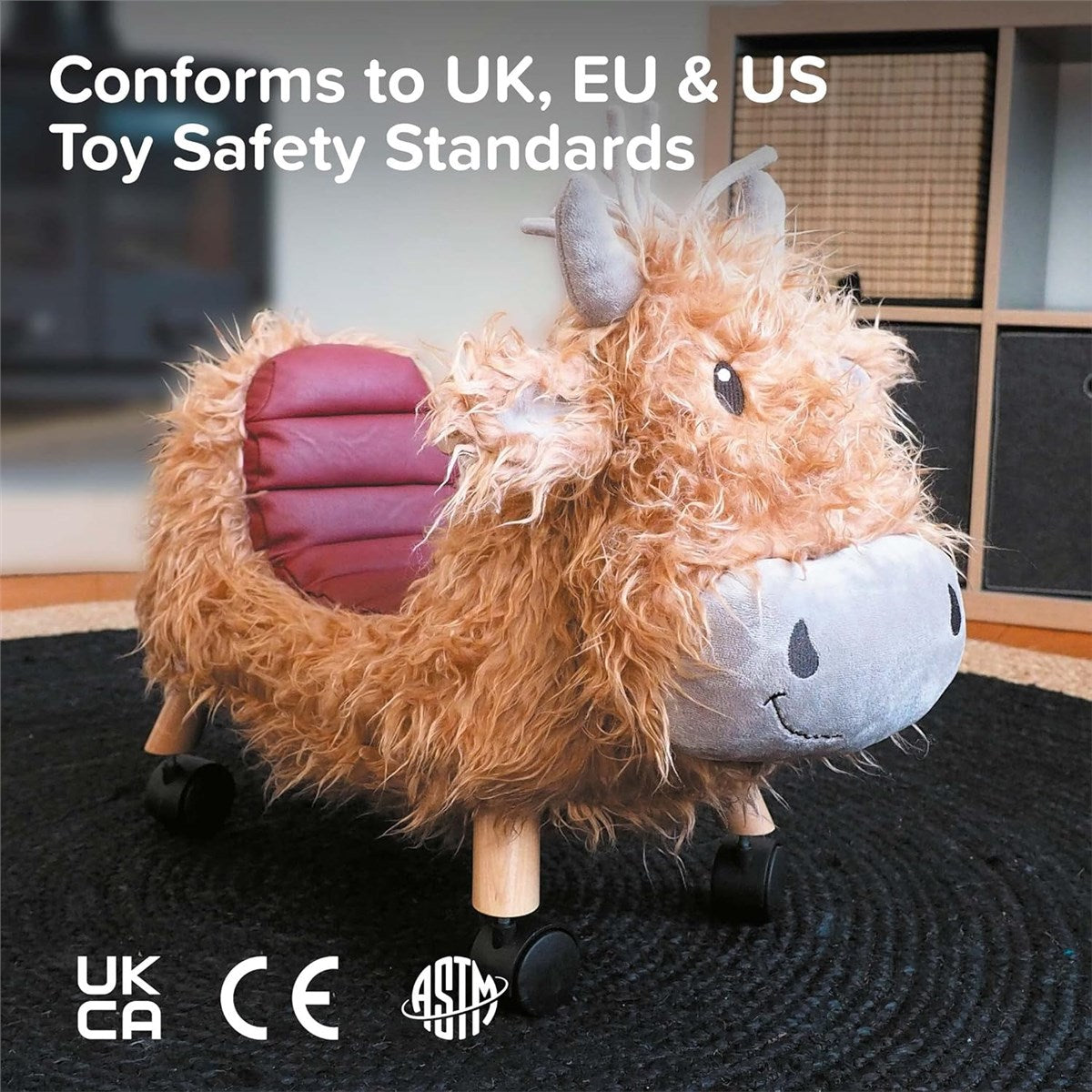 Little Bird Told Me Hubert Highland Cow Ride On Toy