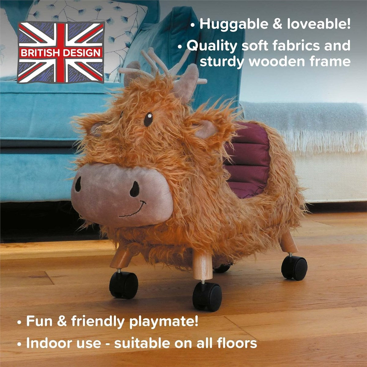 Little Bird Told Me Hubert Highland Cow Ride On Toy