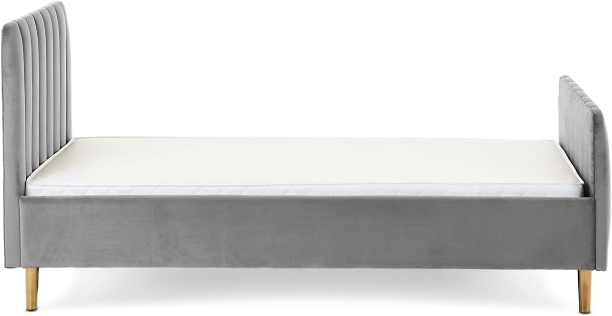 Obaby Gatsby Velvet Single Bed with Gold Legs – Luxury Low-Profile Bed for Kids, Grey