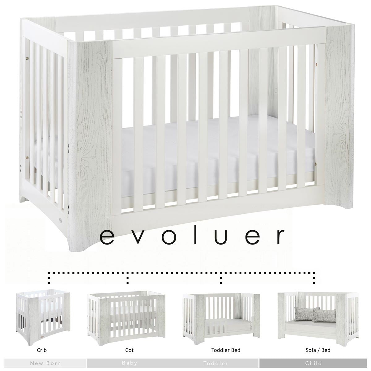 Cocoon Evoluer 4 in 1 Nursery Furniture System, White / Grey