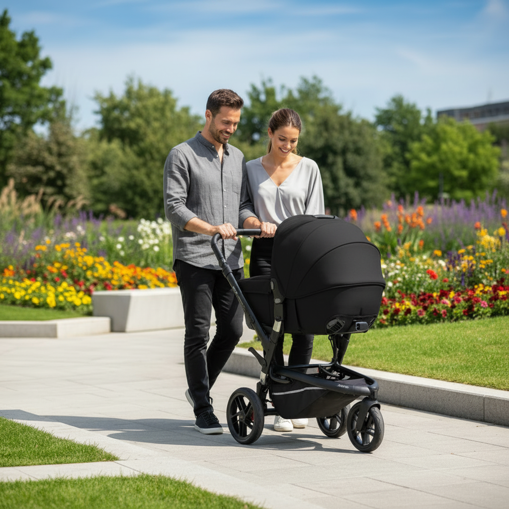 Jané Trider Travel System Bundle with Transporter Plus & Koos R1 i-Size Car Seat, Black