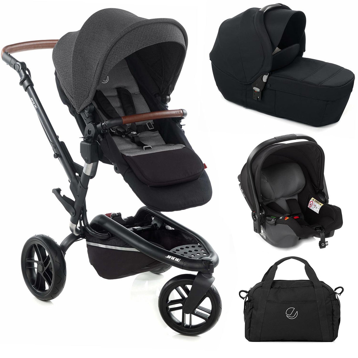 Jané Trider + Transporter Plus Carrycot, Cold Black