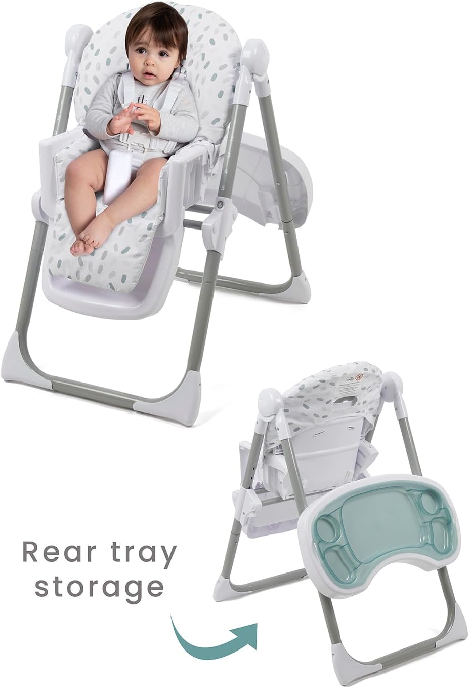 Hi Lo Highchair and Junior Chair, 6 Heights, 3 Recline Positions, Removable 2 Layer Tray