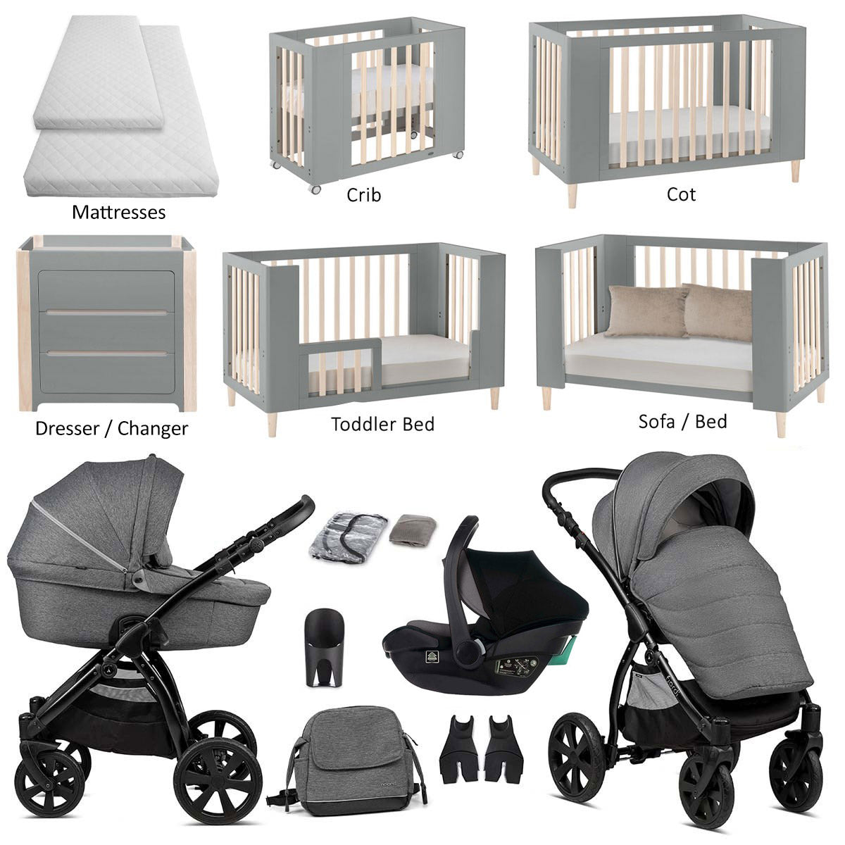 Noordi Fjordi 3in1 Luxury Travel & Nursery Bundle, Dark Grey