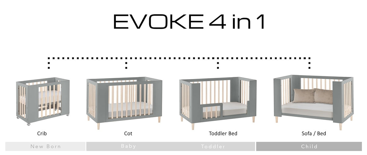 Cocoon Evoke 4 in 1 Nursery Furniture System, Dove Grey / Natural Wash