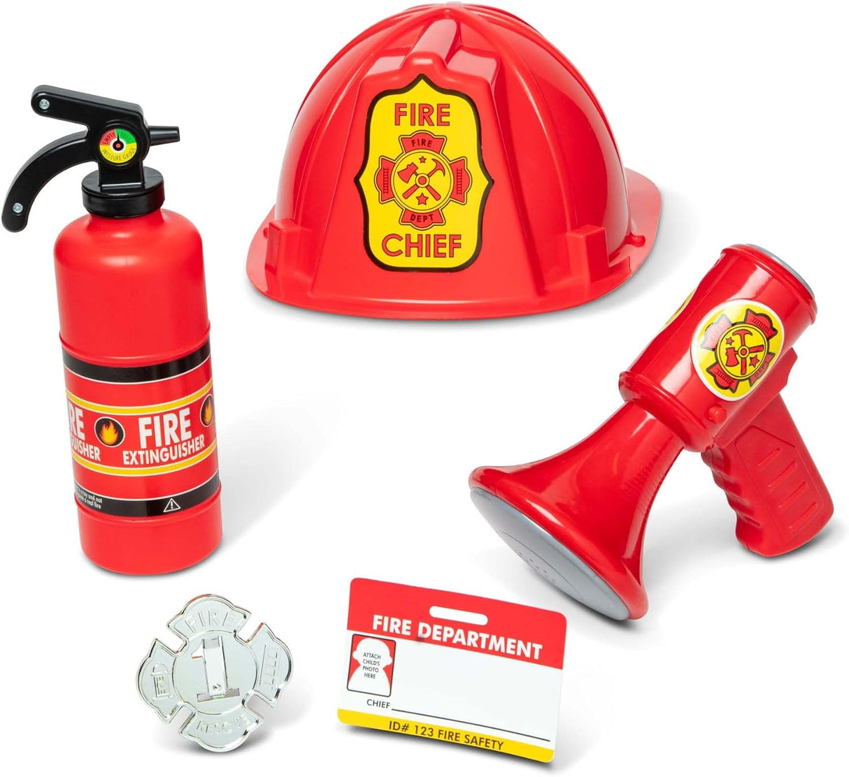 Melissa & Doug Fire Chief Costume Set − Dress Up & Role Play for Boys & Girls | With Extinguisher, Helmet, Badge, Bullhorn & Jacket | Age 3+