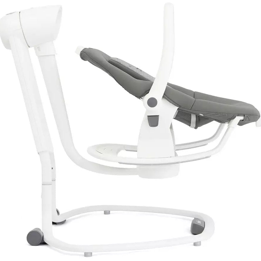 White baby swing with gray seat on a white background