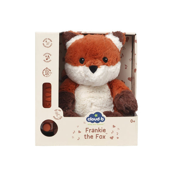 Plush toy fox in packaging with 'Cloud B' branding on a white background