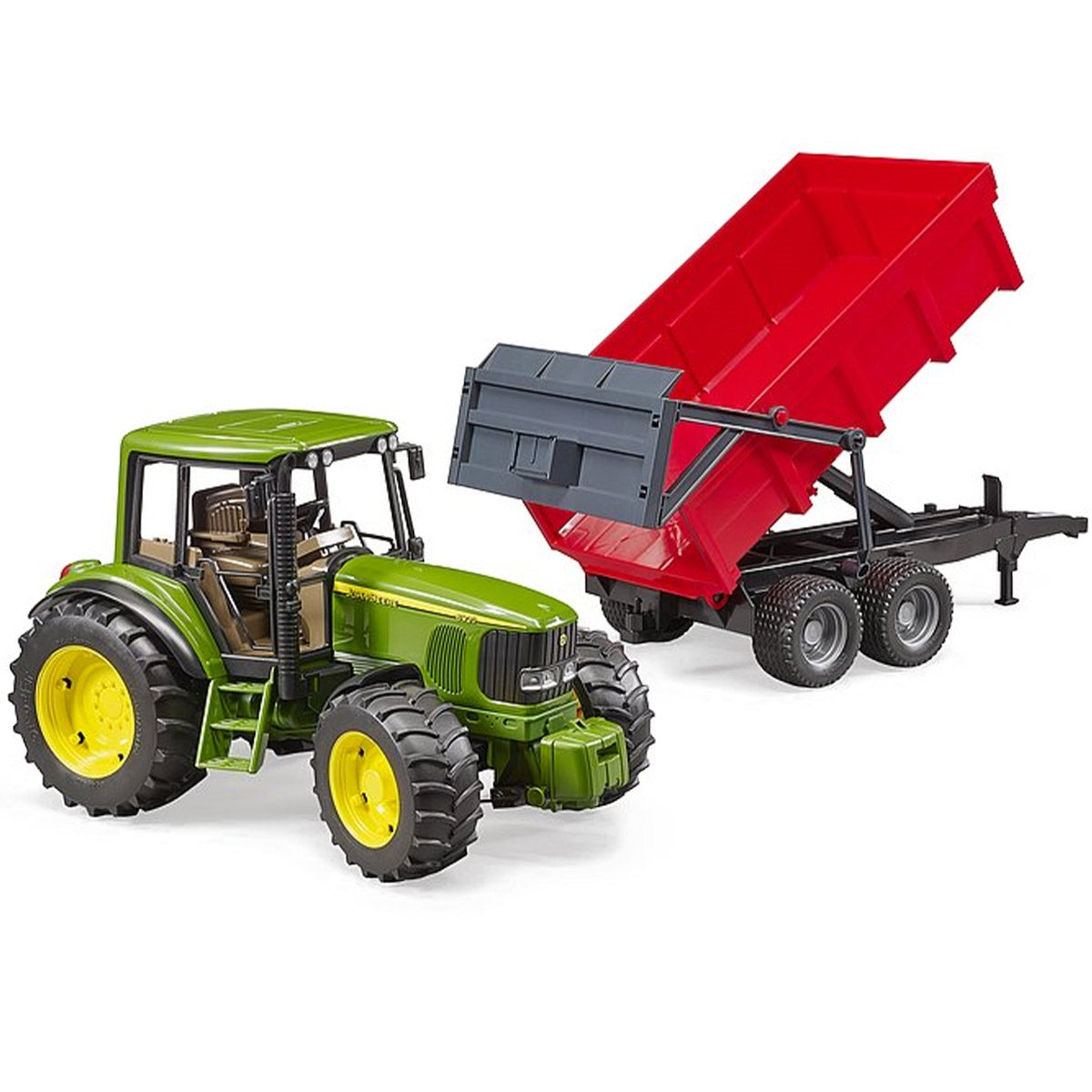 Bruder John Deere 6920 Toy Tractor with Red Tipping Trailer