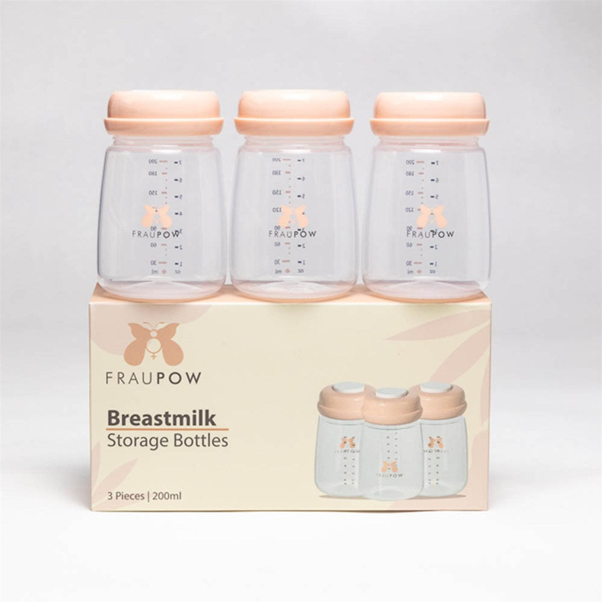 Fraupow Leak-Proof Milk Storage and Baby Feeding Bottles, 200ml, Pack of 3