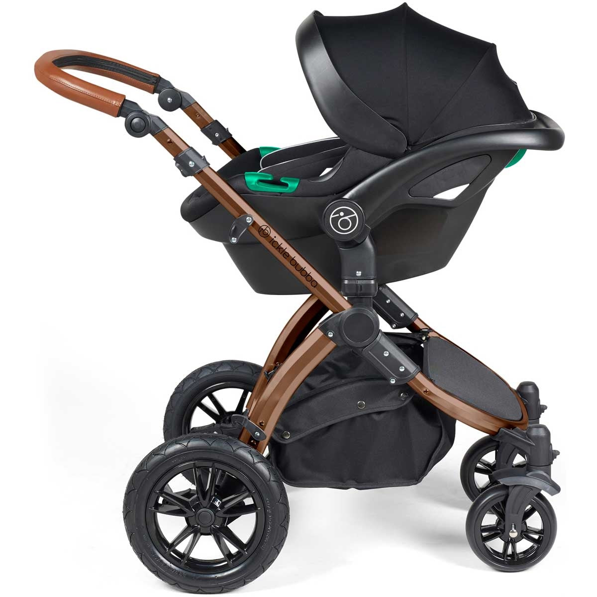 Ickle Bubba Stomp Luxe All-in-One Premium i-Size Travel System with ISOFIX Base, Bronze / Woodland / Tan